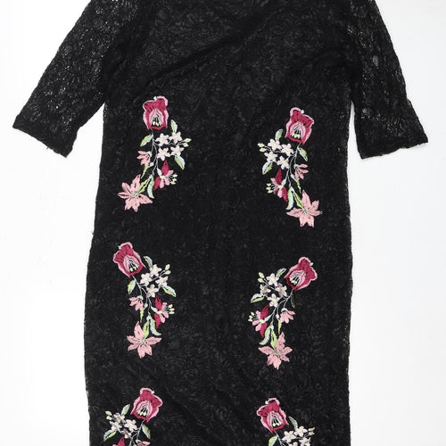 Klass Women's Black Floral Embroidered Dress Size 18