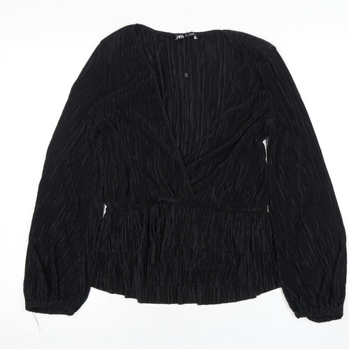 Zara Women's Black Wrap Blouse Long Sleeve XS