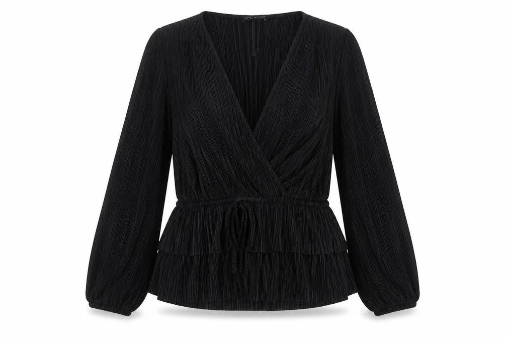 Front view of Zara Women's Black Wrap Blouse Long Sleeve XS
