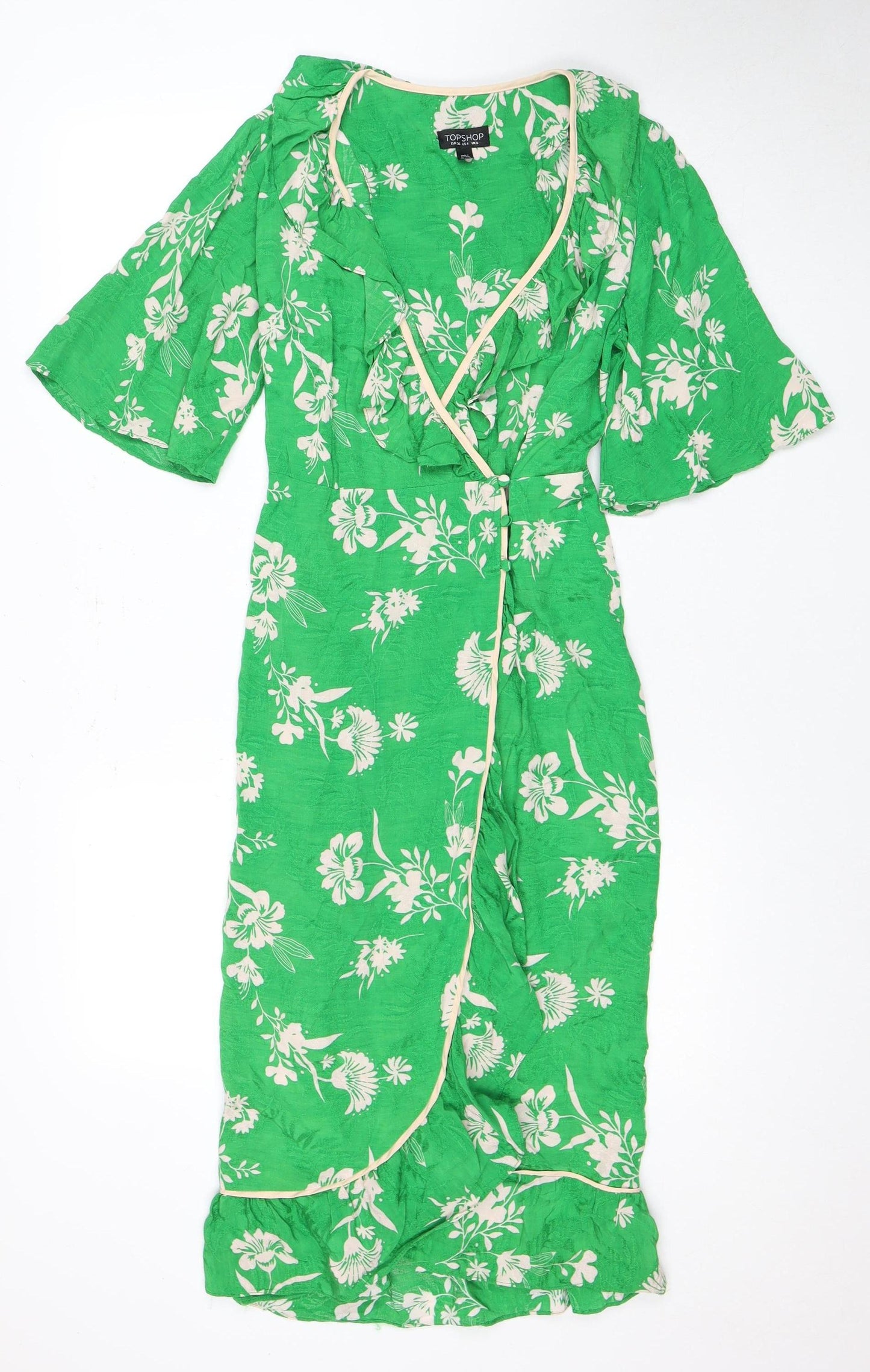 Topshop Green Floral Wrap Dress Size 8 Women