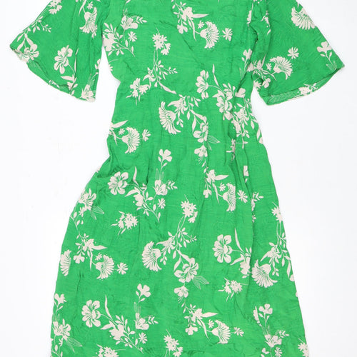 Topshop Green Floral Wrap Dress Size 8 Women