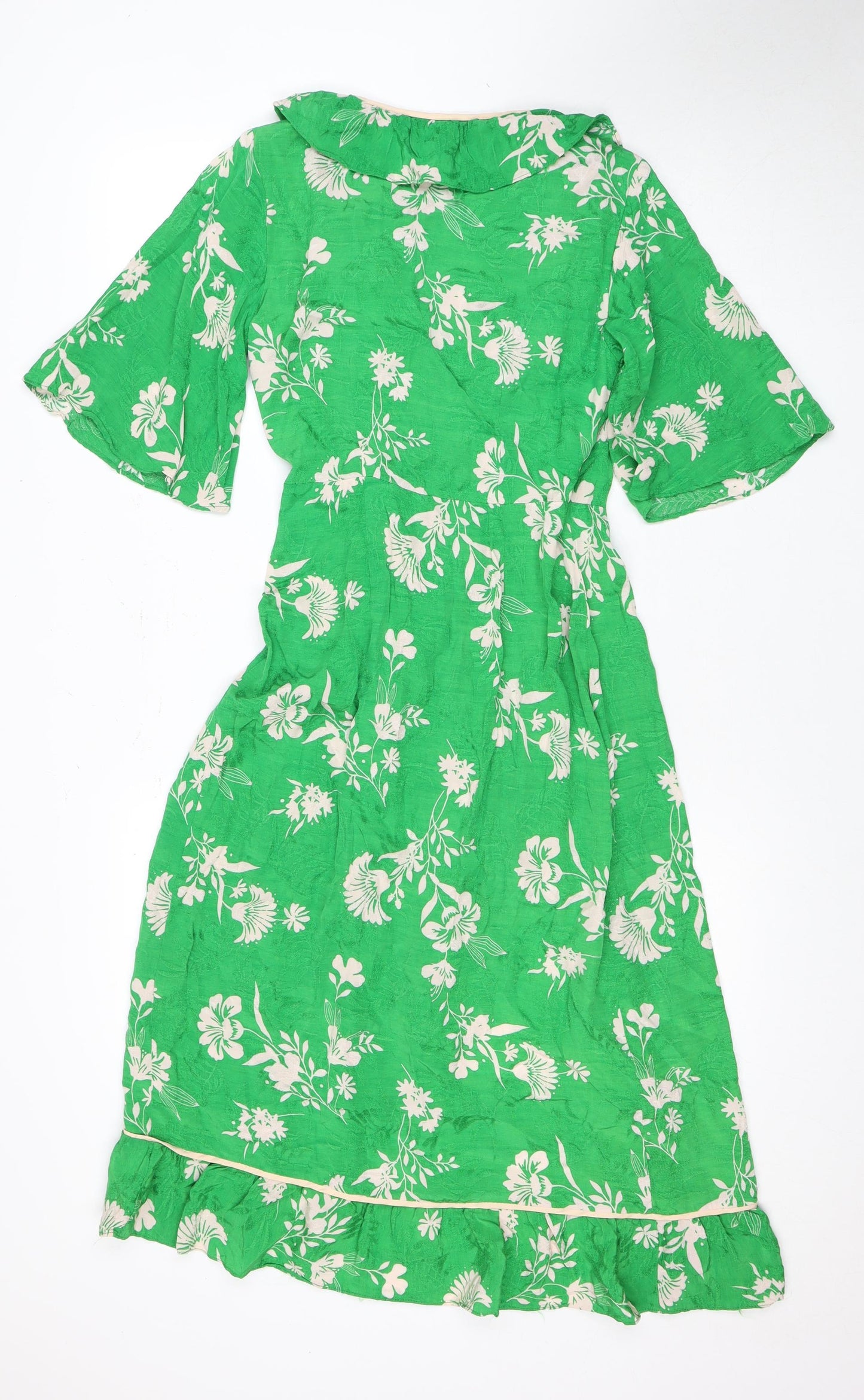 Topshop Green Floral Wrap Dress Size 8 Women