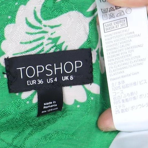 Topshop Green Floral Wrap Dress Size 8 Women
