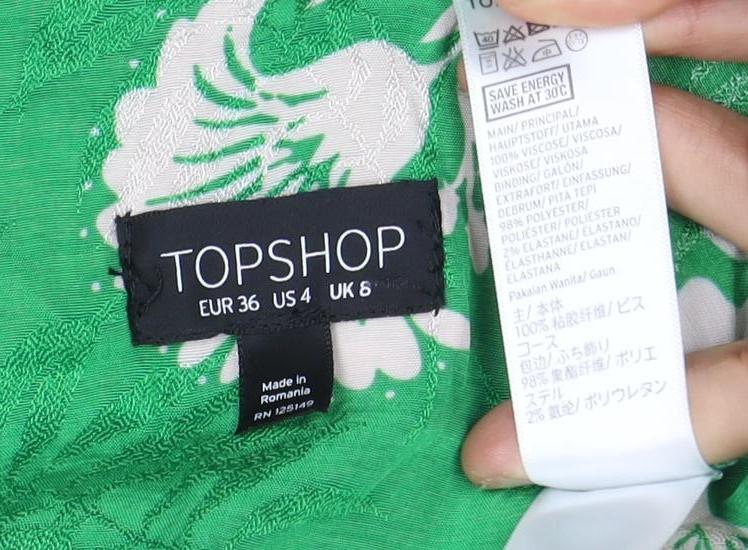 Topshop Green Floral Wrap Dress Size 8 Women