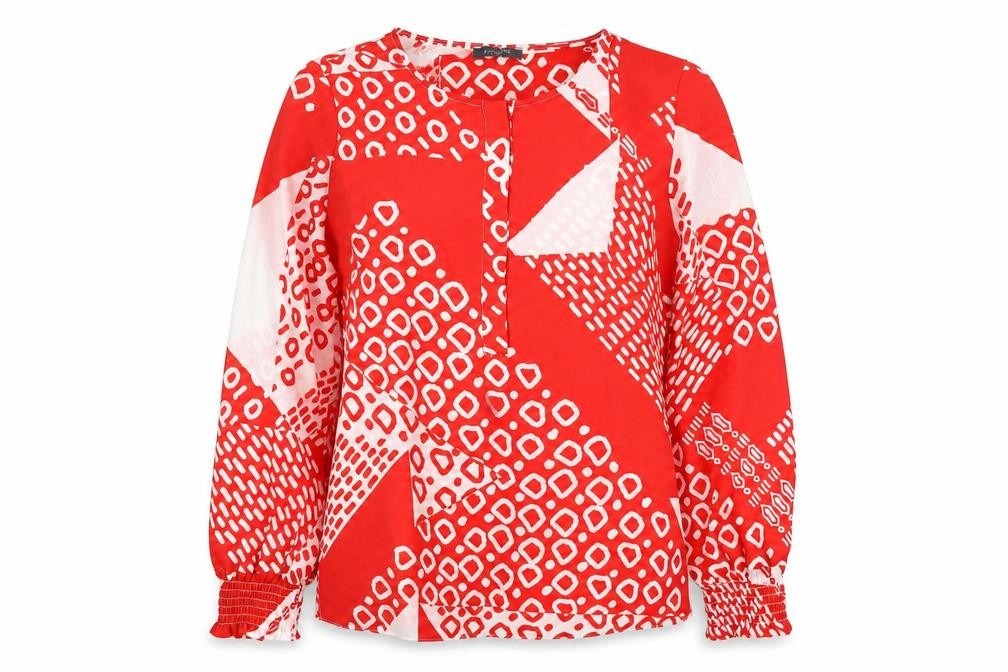 Front view of Principles Red Geometric Long Sleeve Women's Blouse