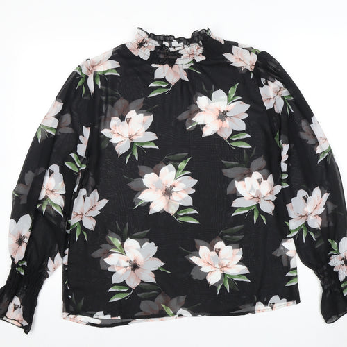 AX Paris Women's Black Floral Tunic Blouse - Size 12