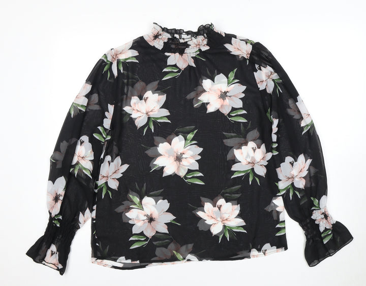 AX Paris Women's Black Floral Tunic Blouse - Size 12