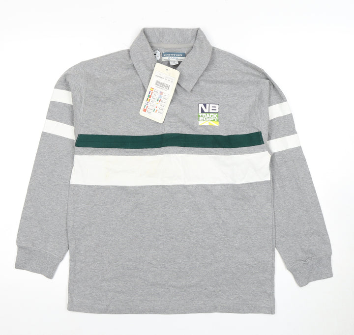 Zara Women's Grey Polo Shirt - Size 12, Cotton, Long Sleeve
