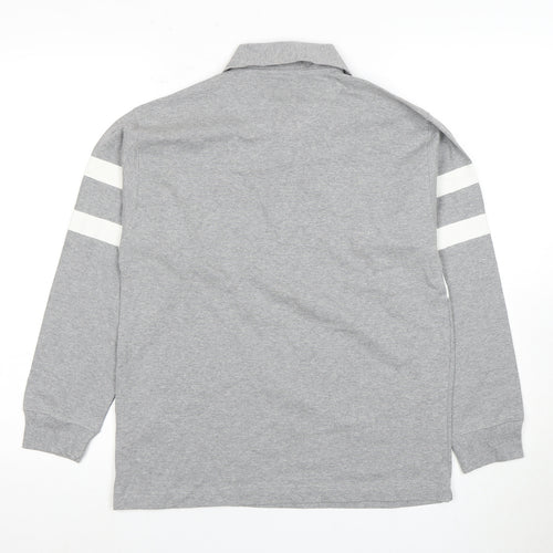 Zara Women's Grey Polo Shirt - Size 12, Cotton, Long Sleeve