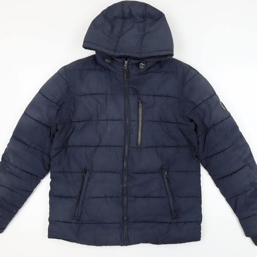 JOG ON Men's Blue Puffer Jacket M Hooded Casual Wear