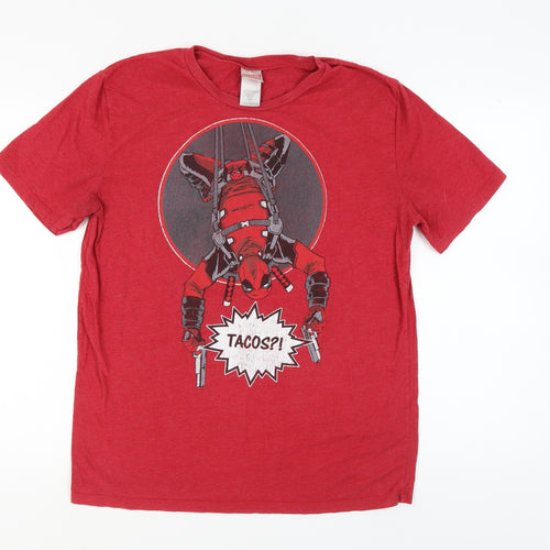 Marvel Men's Red Deadpool Comic T-Shirt L