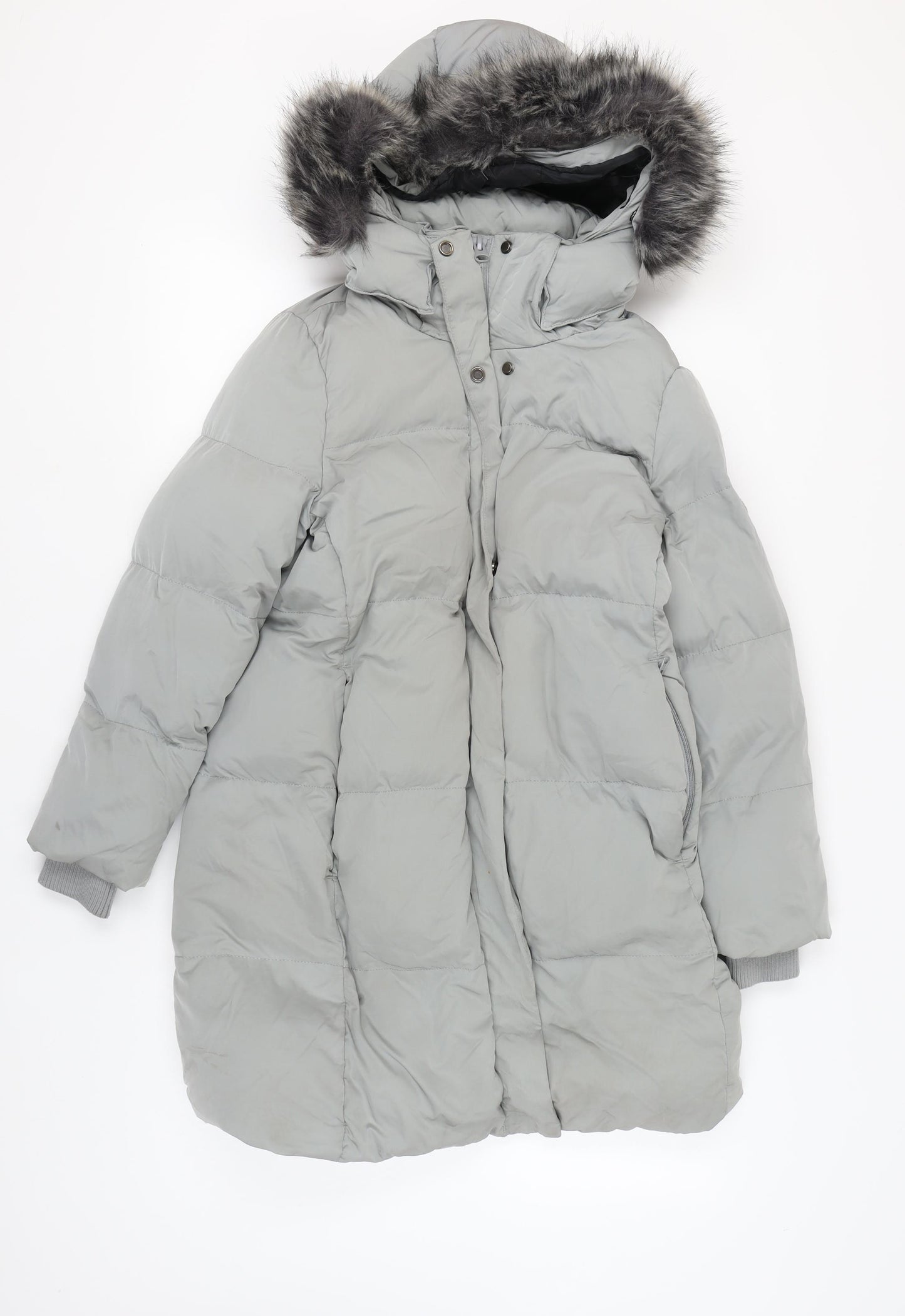 Superdry Women's Grey Puffer Coat with Hood - Size 14