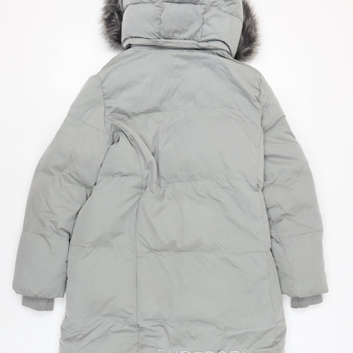 Superdry Women's Grey Puffer Coat with Hood - Size 14