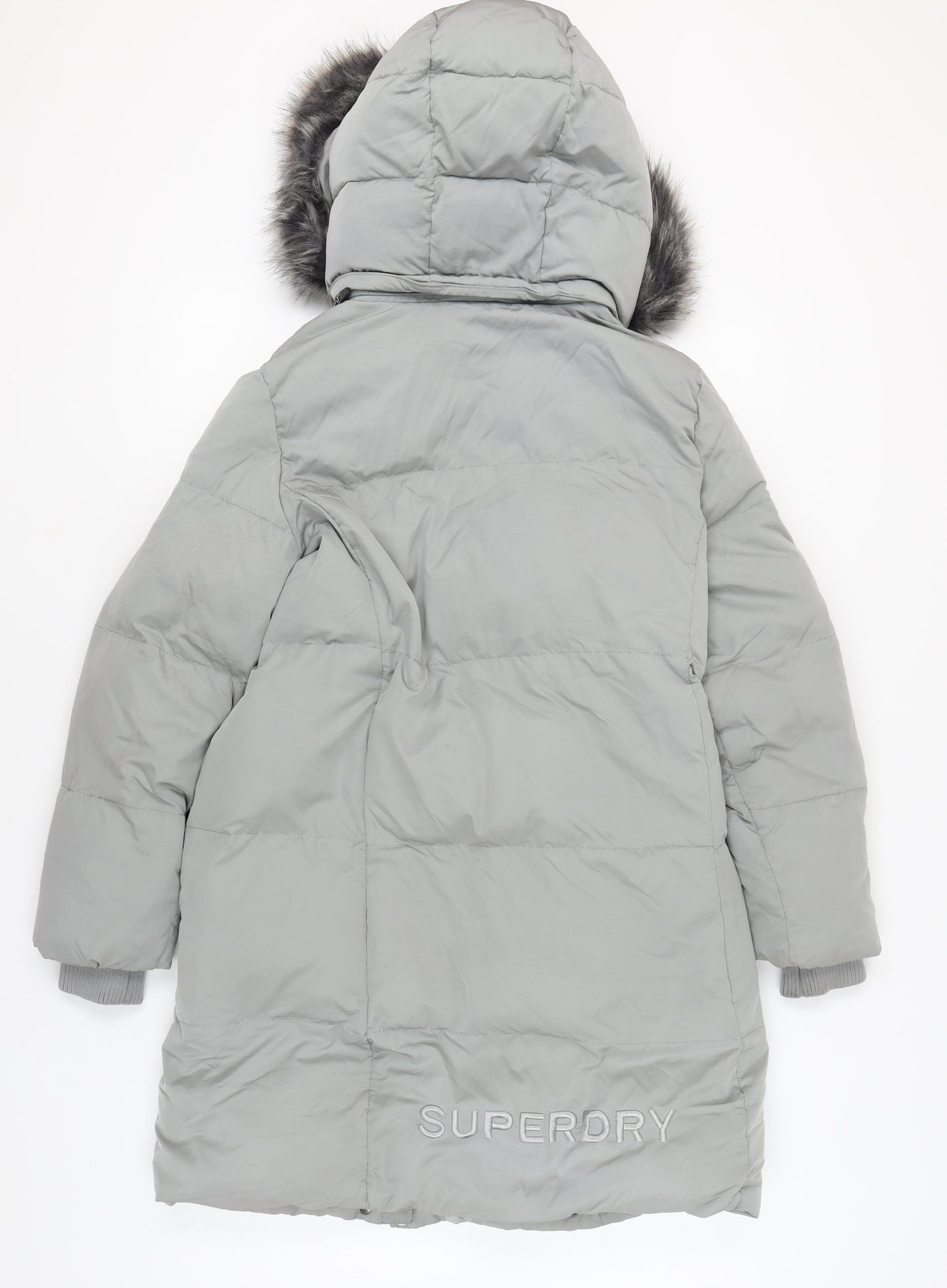 Superdry Women's Grey Puffer Coat with Hood - Size 14