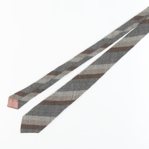 Vardoc Men's Brown Grey Striped Slim Wool Tie