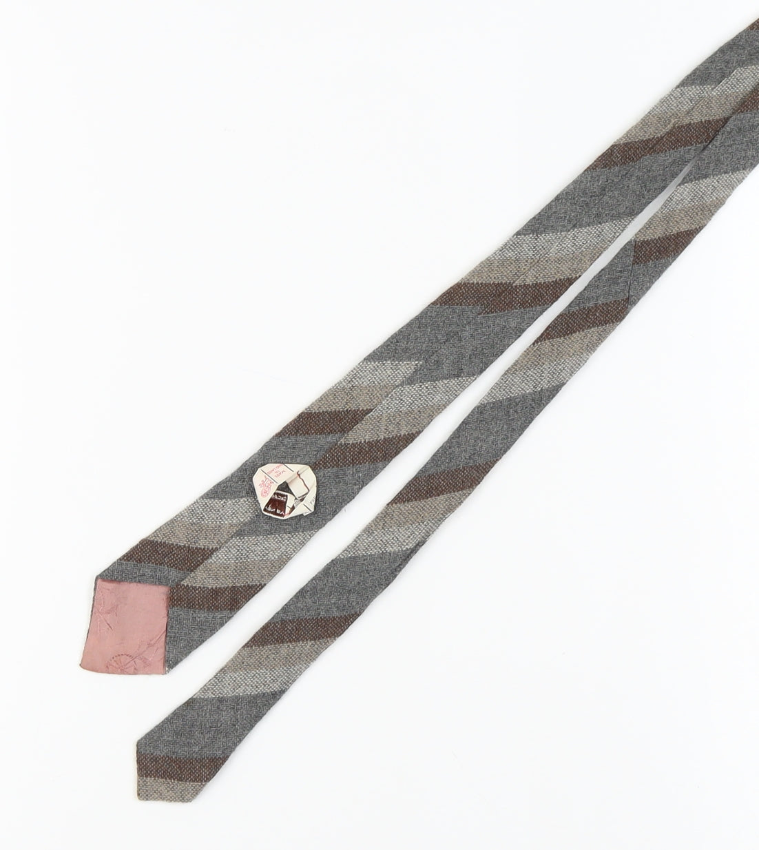 Vardoc Men's Brown Grey Striped Slim Wool Tie