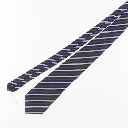 Dehavilland Men's Blue Brown Striped Silk Tie One Size