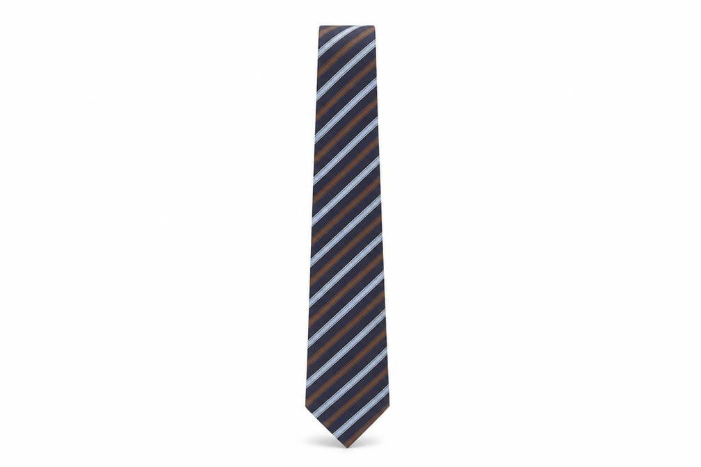 Front view of Dehavilland Men's Blue Brown Striped Silk Tie One Size