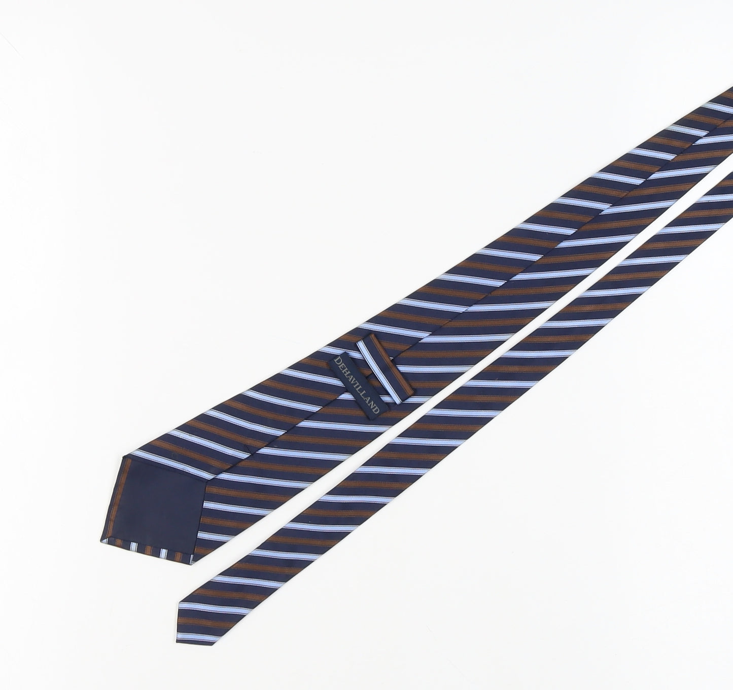 Dehavilland Men's Blue Brown Striped Silk Tie One Size