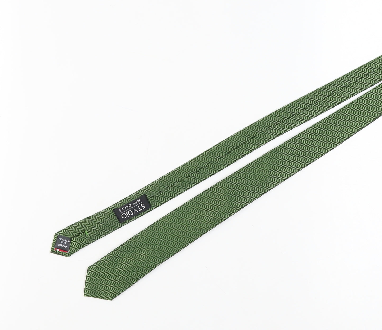 STVDIO Jeff Banks Green Silk Tie Herringbone Men