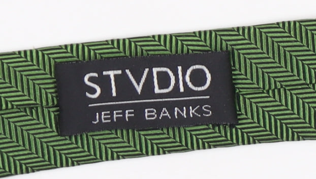 STVDIO Jeff Banks Green Silk Tie Herringbone Men