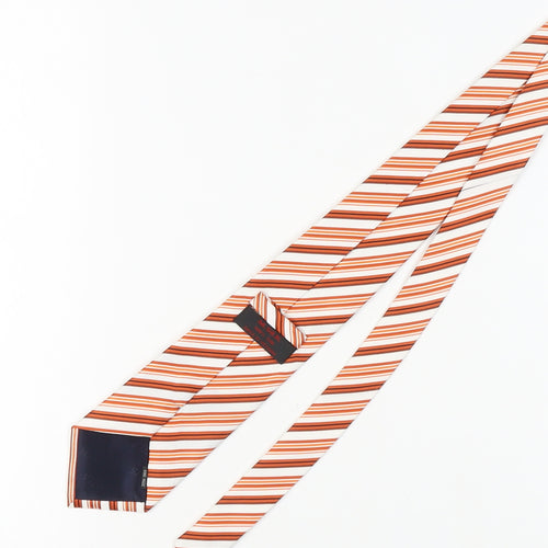 M.Silk Men's Orange Striped Designer Tie, 100% Silk, One Size