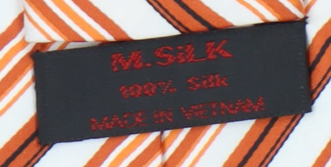 M.Silk Men's Orange Striped Designer Tie, 100% Silk, One Size