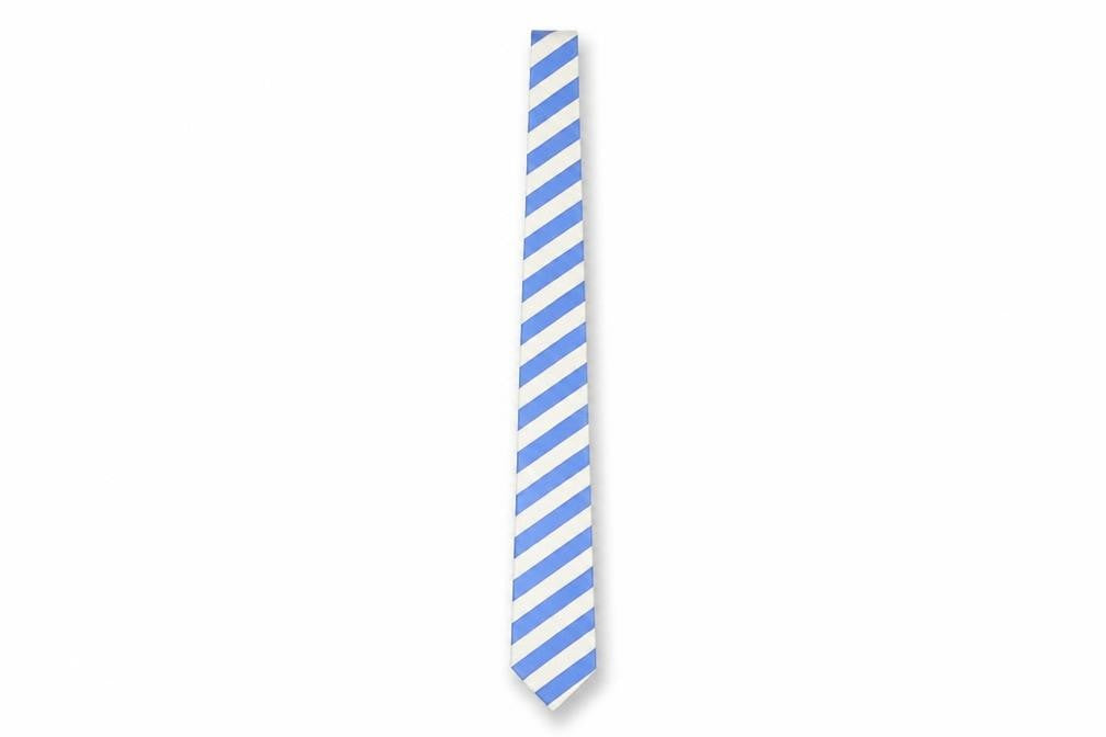 Front view of Jeff Banks Men's Blue & White Striped Silk Tie