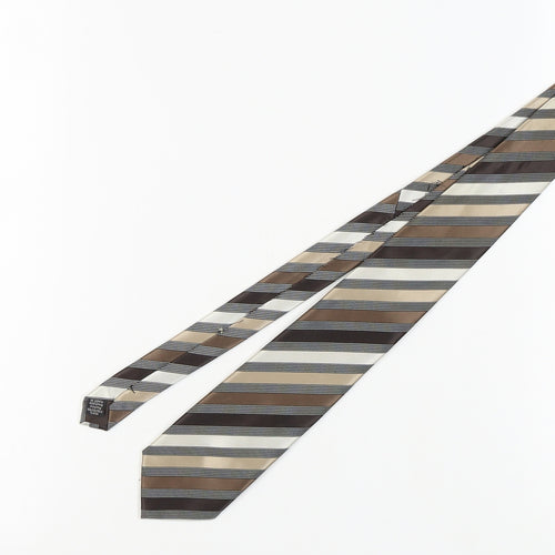 Thomas Nash Men's Brown Striped Polyester Slim Tie