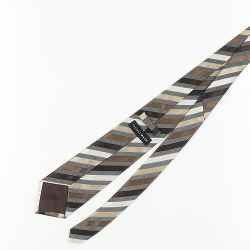 Thomas Nash Men's Brown Striped Polyester Slim Tie