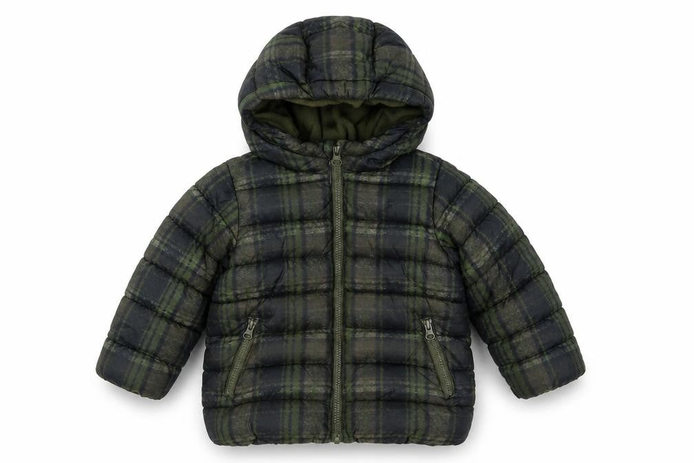 Front view of Benetton unisex baby green puffer jacket 12m