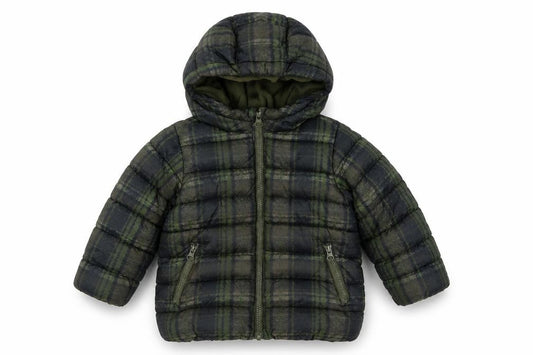Front view of Benetton unisex baby green puffer jacket 12m