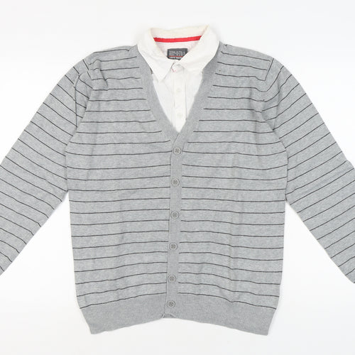 Jeff Banks Men's Grey Striped Cardigan M