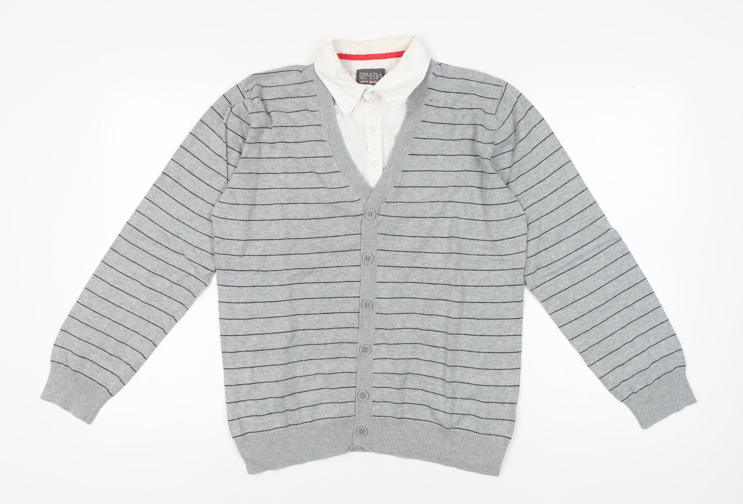 Jeff Banks Men's Grey Striped Cardigan M