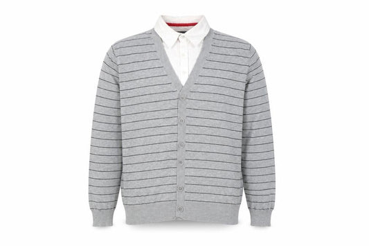 Front view of Jeff Banks Men's Grey Striped Cardigan M