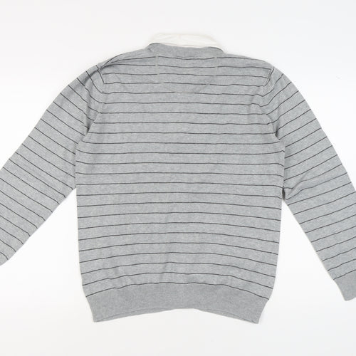 Jeff Banks Men's Grey Striped Cardigan M