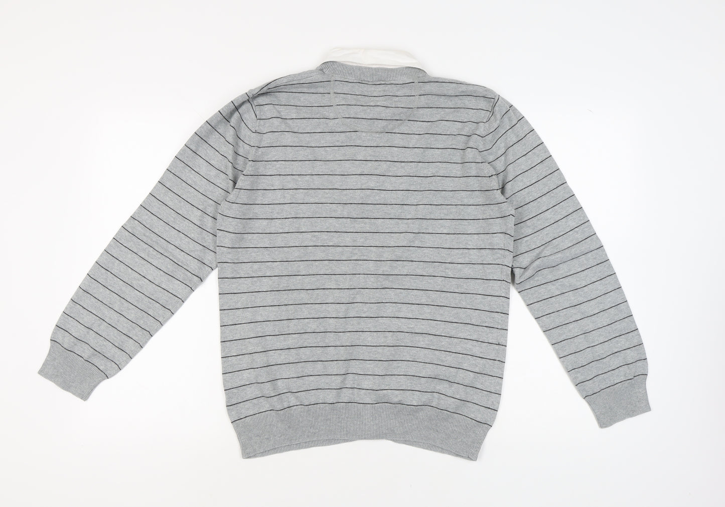 Jeff Banks Men's Grey Striped Cardigan M