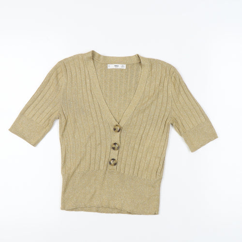 MNG Casual Gold Blouse Women's Size 8 V-Neck