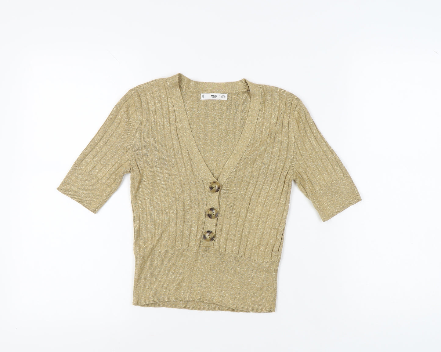 MNG Casual Gold Blouse Women's Size 8 V-Neck