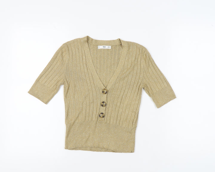 MNG Casual Gold Blouse Women's Size 8 V-Neck