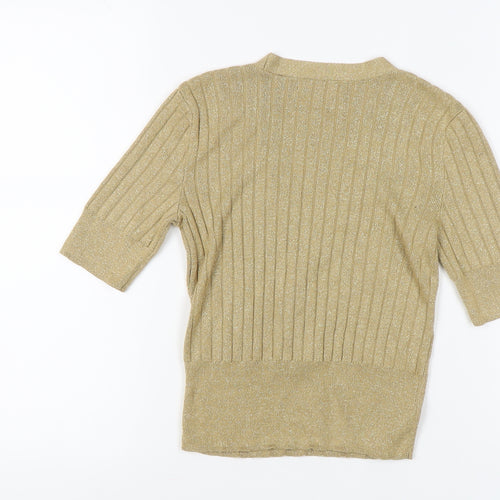 MNG Casual Gold Blouse Women's Size 8 V-Neck