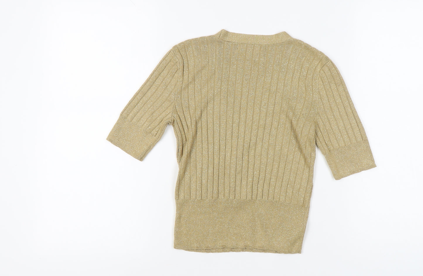 MNG Casual Gold Blouse Women's Size 8 V-Neck