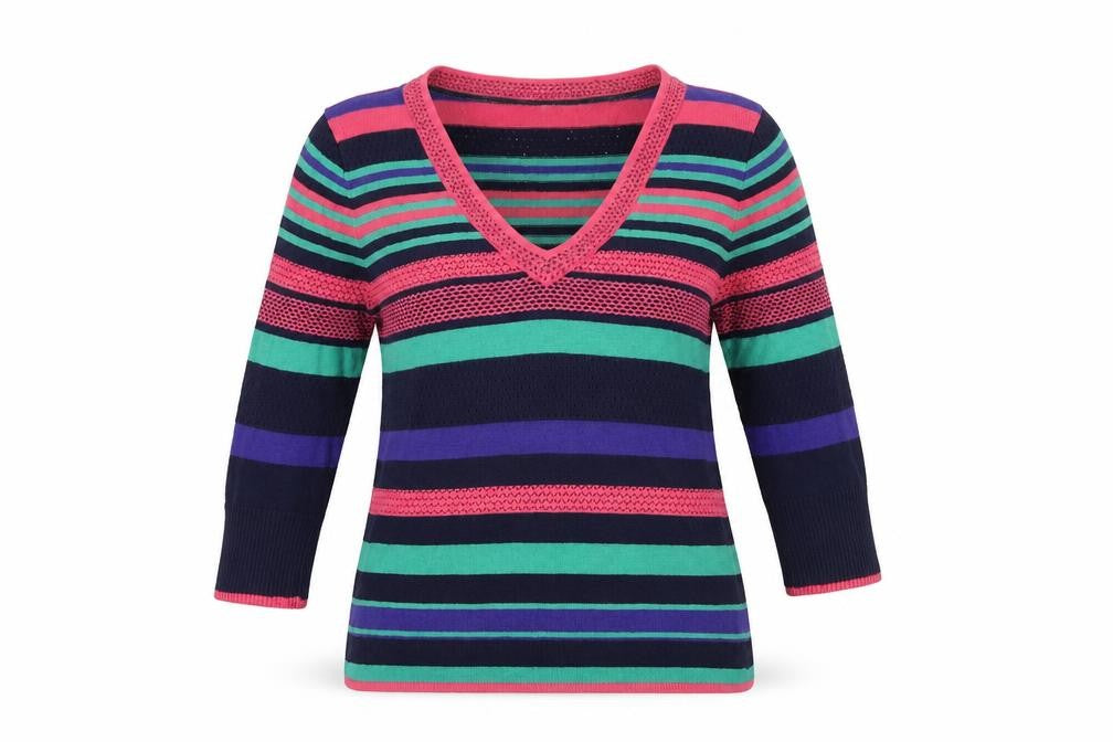 Front view of Climb High Dig Deep Women's Multicolour Striped Jumper 14