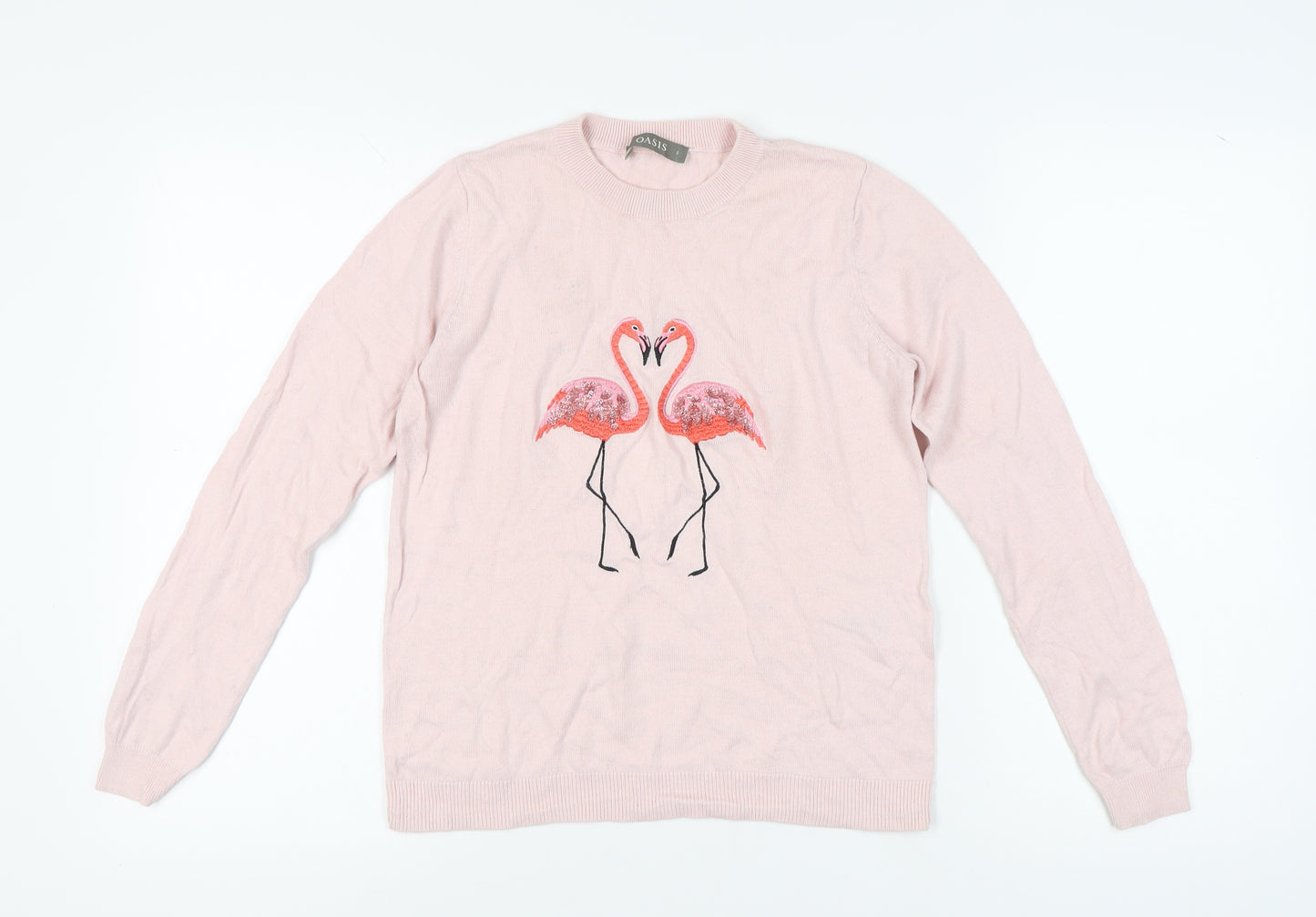 Oasis Women's Pink Flamingo Jumper, Size S, Casual Pullover
