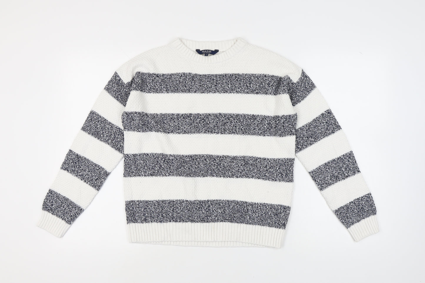 Maine Women's White Striped Pullover Jumper Size 12