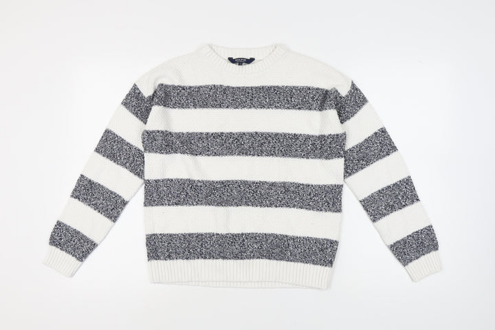 Maine Women's White Striped Pullover Jumper Size 12