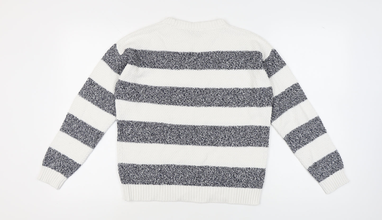 Maine Women's White Striped Pullover Jumper Size 12