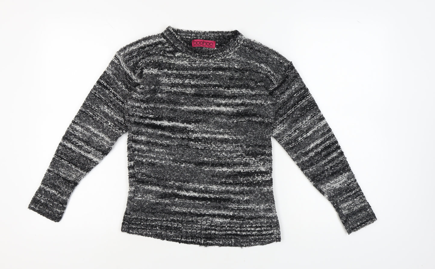 Boohoo Women's Grey Striped Pullover Jumper, Size S