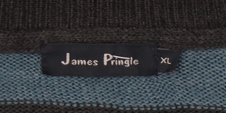 James Pringle Men's XL Blue Striped Pullover Jumper