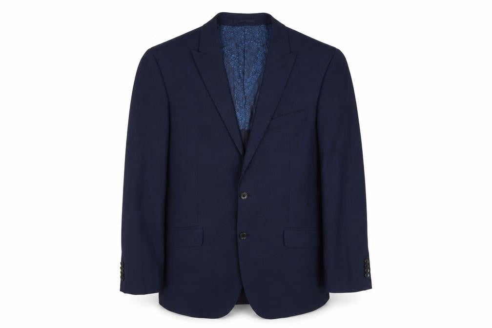 Front view of Simon Carter Men's Blue Wool Blazer, size 40R